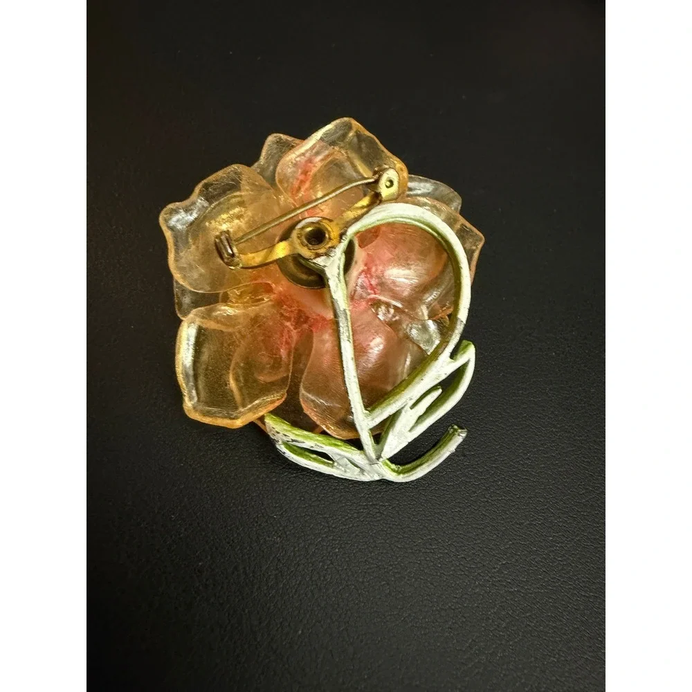 Vintage Lucite Enamel Flower Brooch Mod Pop Art READ